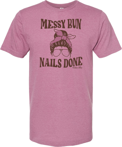 Messy Bun Nails Done Tee Heather Purple