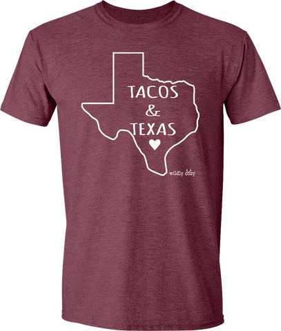 Tacos & Texas Tee Heather Maroon